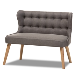 Baxton Studio Melody Mid-Century Modern Grey Fabric and Natural Wood Finishing 2-Seater Settee Bench